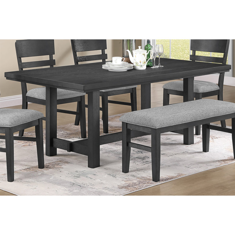 Table de salle à manger fonctionnelle gris anthracite et placage de bois massif