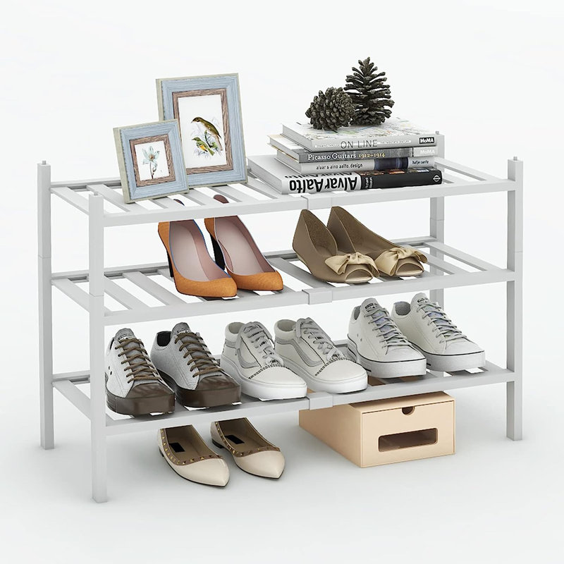 6 Pair Stackable Shoe Rack, White