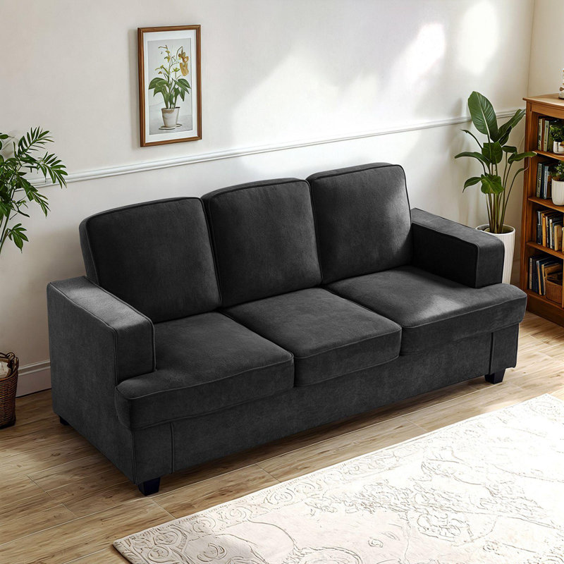 Soft upholstery cushion back Sofa, Black Velvet