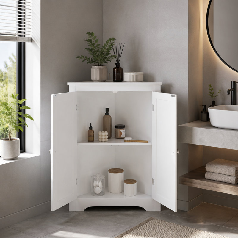 Floor Corner Cabinet With 2 Doors And Adjustable Shelves, Freestanding Narrow Cabinet Organizer, Corner Storage Cabinets