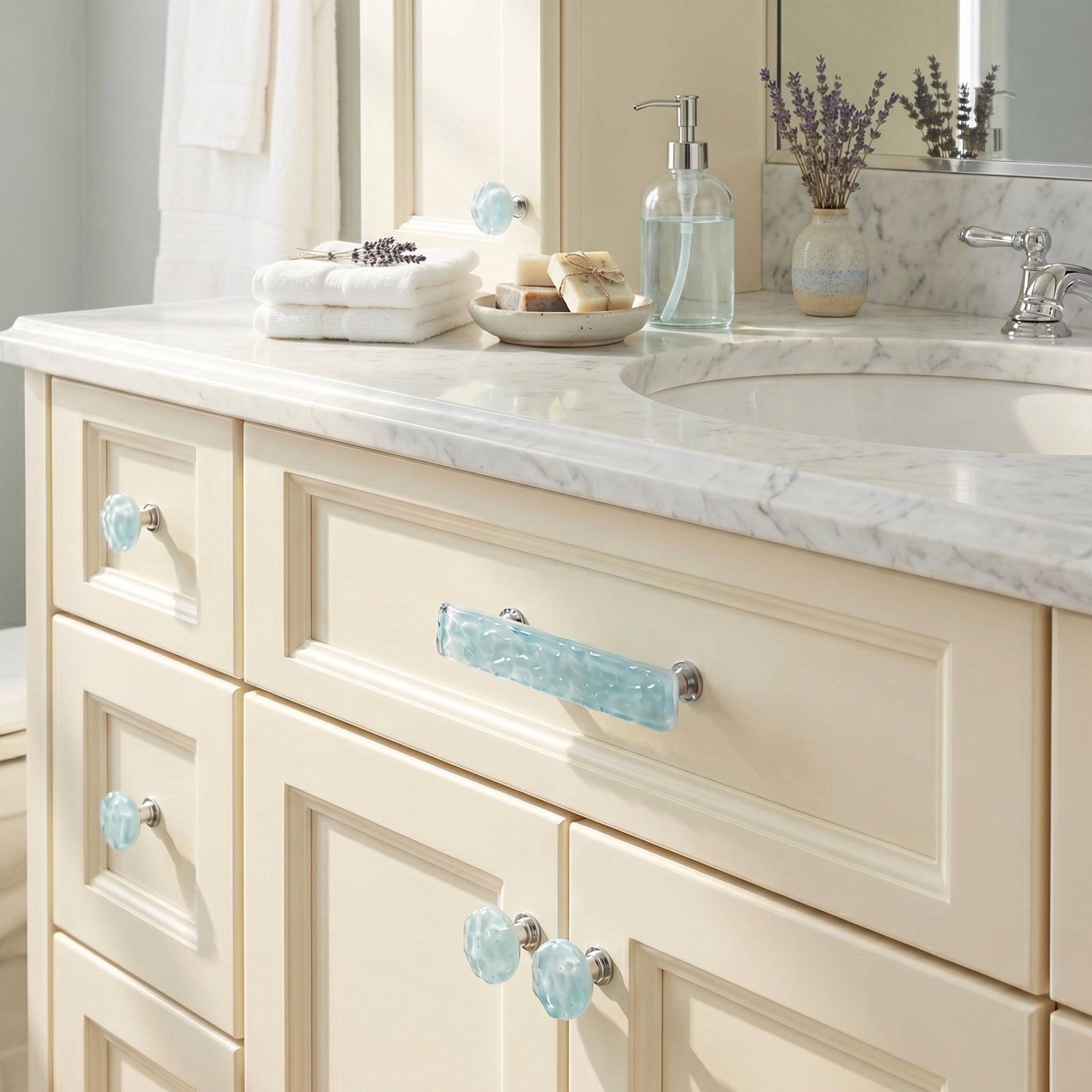 Glacier Square Cabinet Knob, Oil Rubbed Bronze, Light Aqua