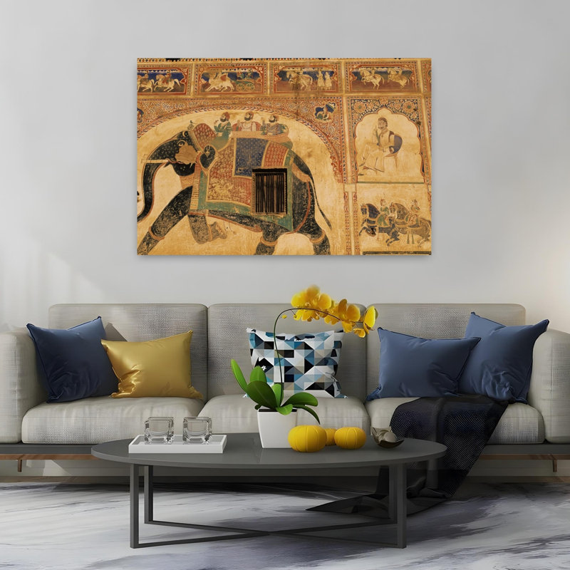 Murale murale sur un mur Mandawa Haveli Mandawa Jhunjhunu, Rajasthan, Inde, art contemporain, H 40 po x l 60 po