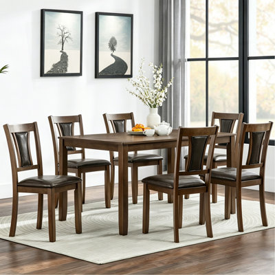 Modern 7-Piece Dining Table Set with 6 Upholstered Chairs, Wooden Rectangular Dining Table Set for 6 with Chairs, for Dining Room, Kitchen, Restaurant