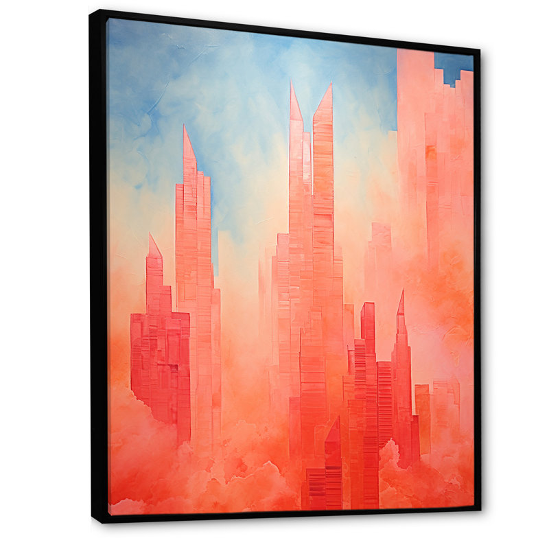 Paysage urbain de grande hauteur Salmon Spires I, Cadre flottant noir, H 32 po x l 24 po x P 1 po