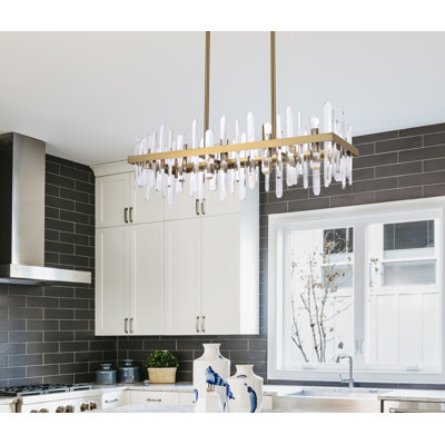Lustre carré / rectangulaire à 16 lumières pour îlot de cuisine avec détails en cristal Marlow