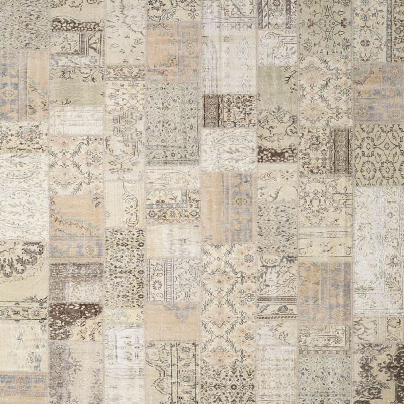Tapis beige/gris contemporain, Carré 3 pi