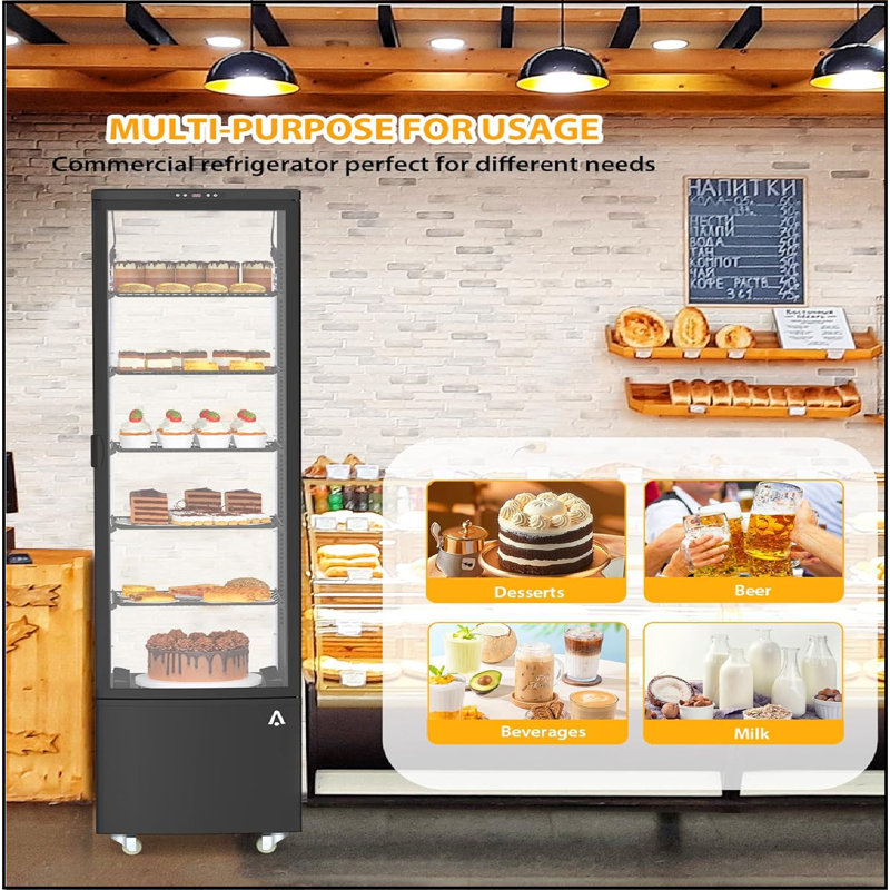 Refrigerated Display Case Commercial, 10.5 Cu. Ft. Display Refrigerator For Bakery With Interior Led Lighting, Adjustable Shelves Air-cooling Automatic Defrost