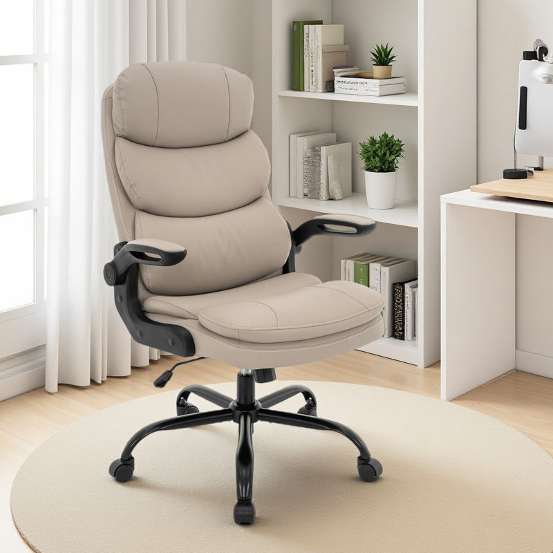 Aime Ergonomic Office Chair High Back With Lumbar Support, Pu Leather Executive Desk Chair,computer Gaming Chair, Beige