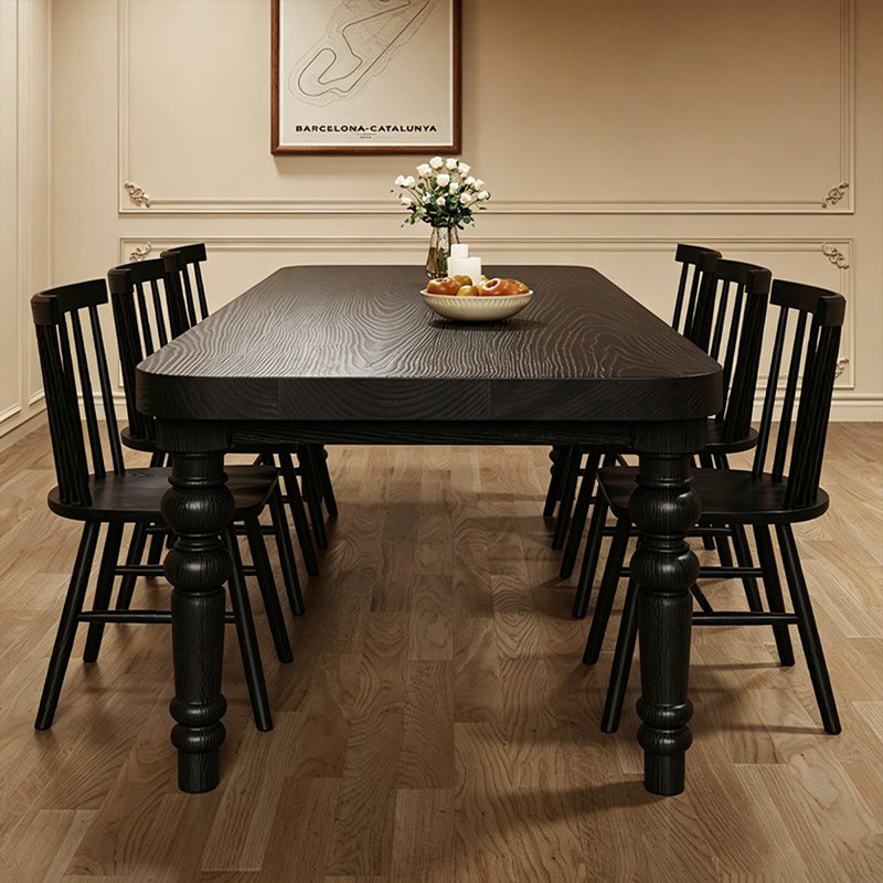Table de salle à manger rectangulaire en bois massif noir, 29.53" H x 62.99" W x 27.56" D