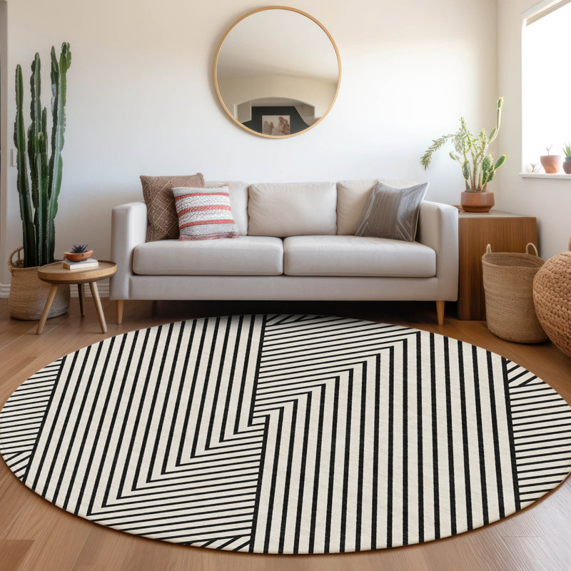 Premium Machine Washable Prisco White Rug, Round 8'