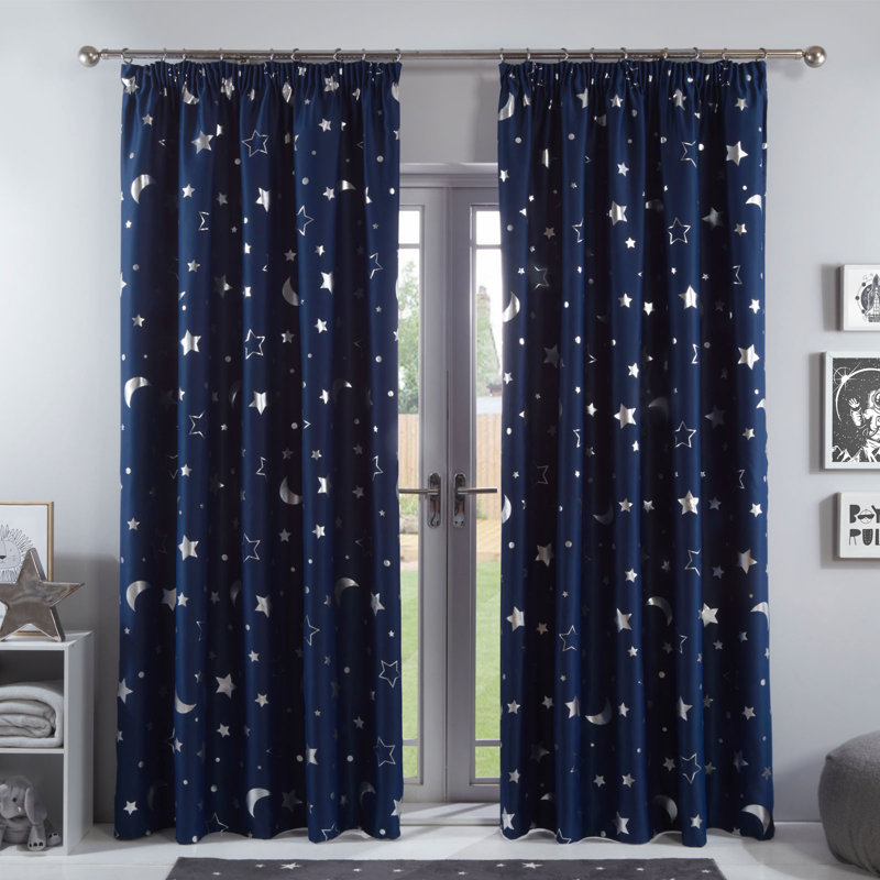 Elatia Room Darkening Curtain Pair, Navy, Width 168 x Drop 182 cm