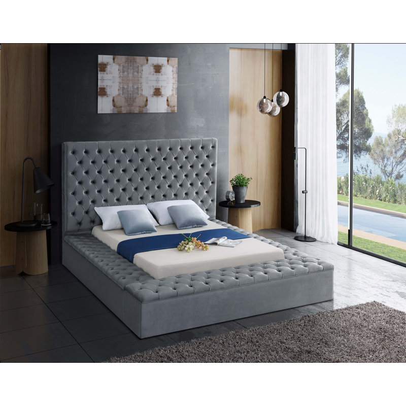 Lit plateforme tapissier avec rangement Johnnay, Très grand, Velours gris