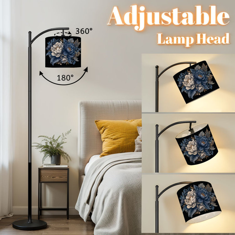 Lampe sur pied Arc avec télécommande luxueuse pivoine dorée et dorée 3 lumières à intensité variable avec interrupteur au pied pour coin lecture