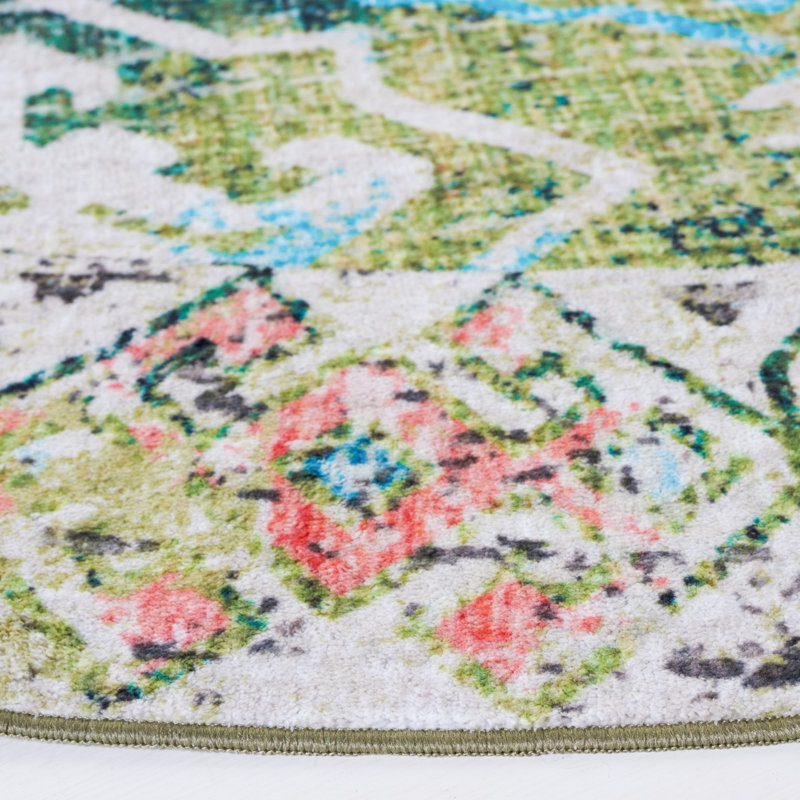 Gurgen Riviera Performance Machine Washable Floral Rug, Round 6'7"