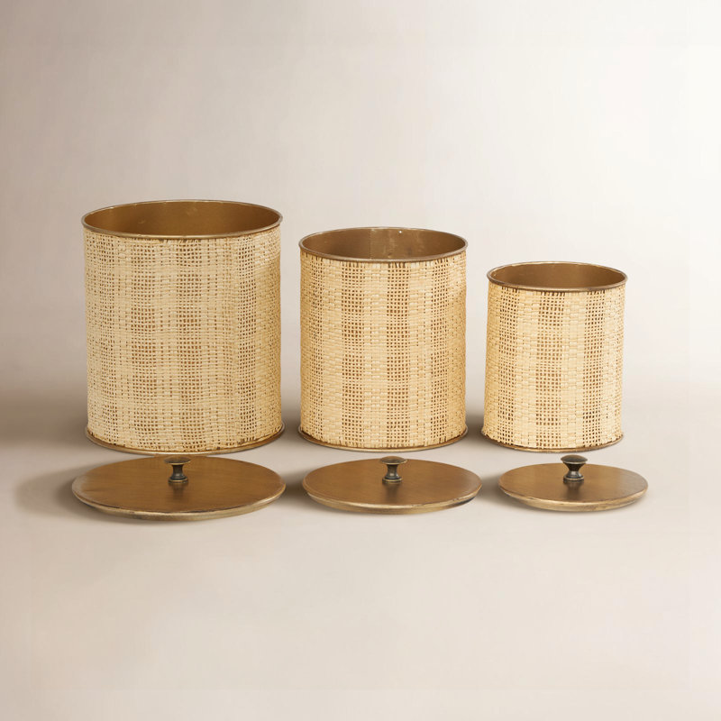 Pots décoratifs tissés à la main avec couvercles en métal bronze