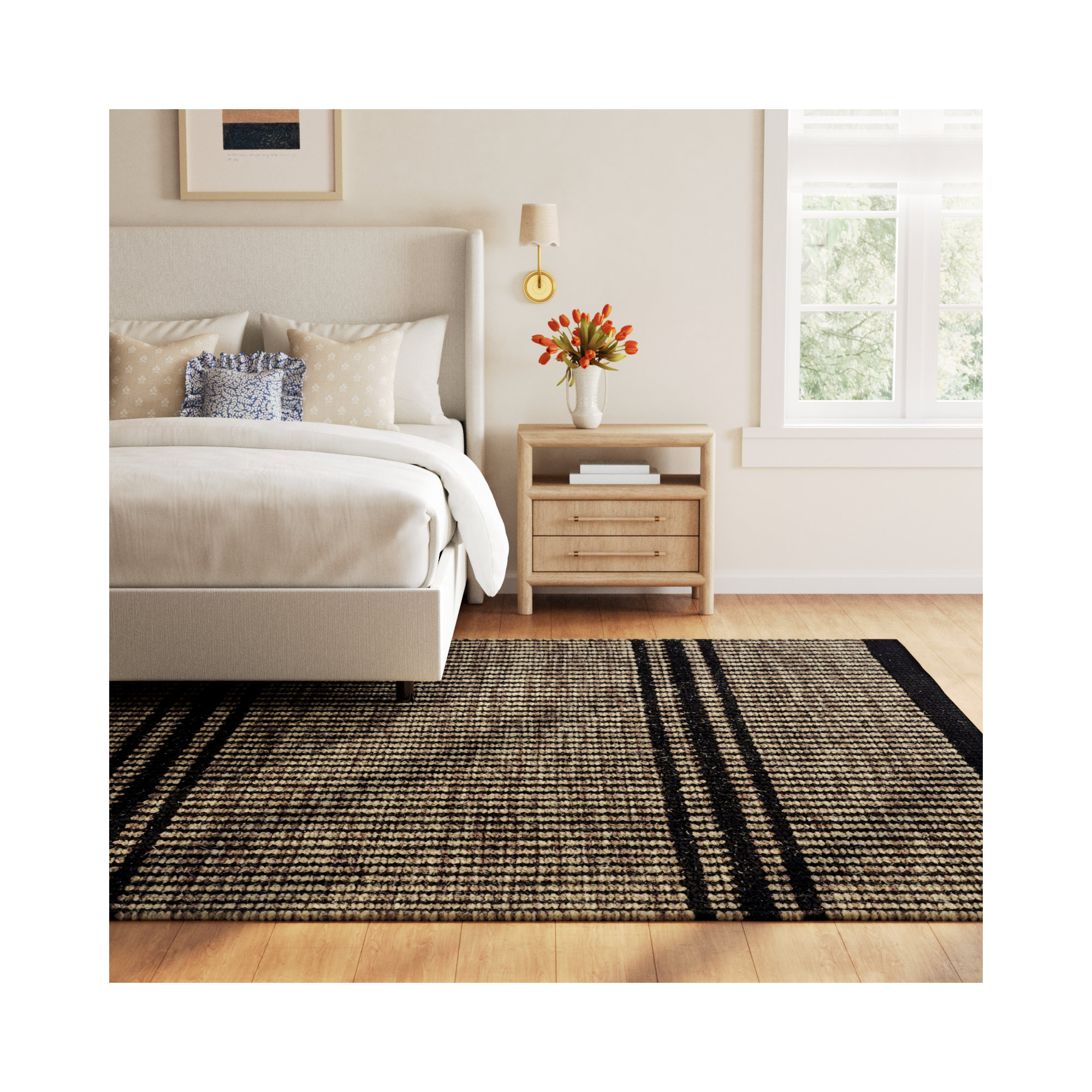 Malta Grey Handwoven Wool Rug, Rectangle 10' x 14', Camel