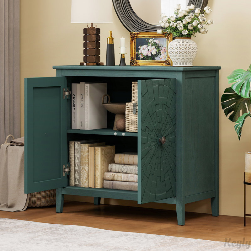 Vintage Sideboard Cabinet with Carved Roman Column Legs, Hand-Painted Green Finish, Hidden Storage Compartments, Reinforced Structure, Raised Base for Easy Cleaning, for Living & Dining Room