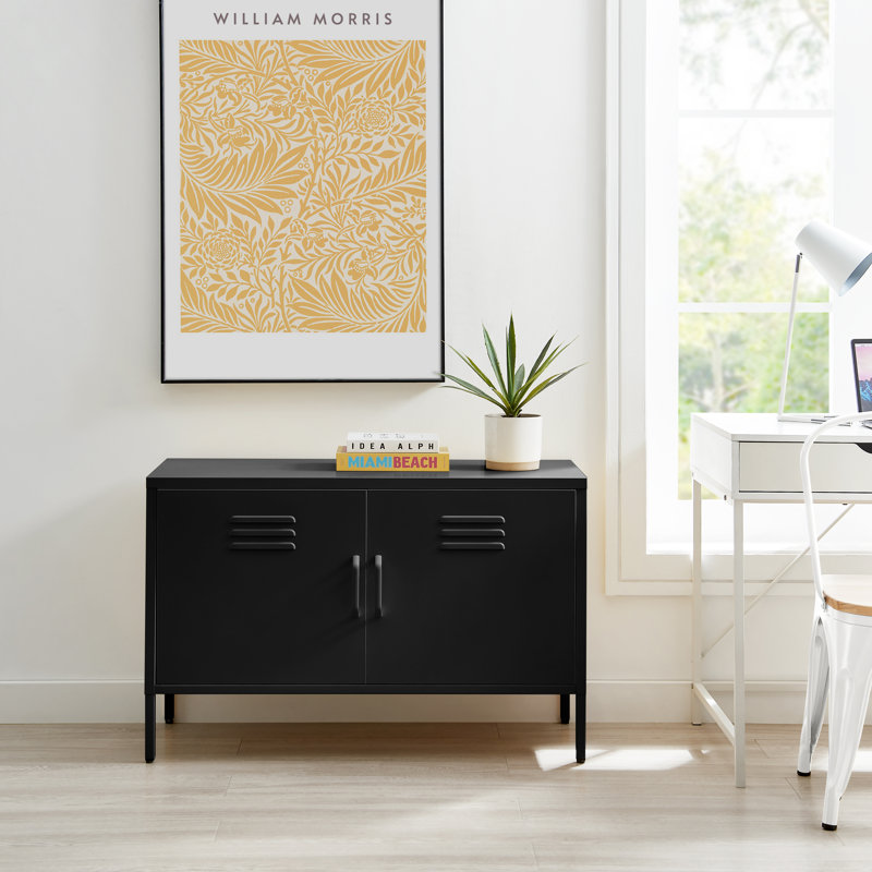 Anouck Metal Two Door Locker Style Sideboard - Bold Colour Modern Industrial Style, Black