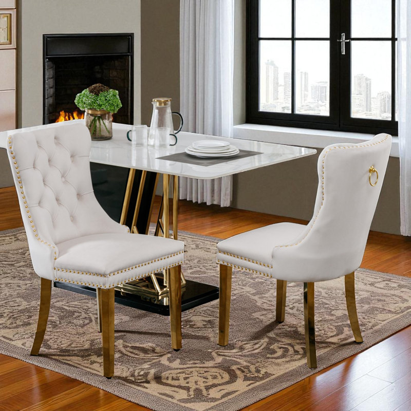 2 Pcs High-End Tufted Solid Wood Contemporary Velvet Upholstered Dining Chair With Wood Legs Nailhead Trim,Upholstered dining room chair,dinning chair,kitchen chair