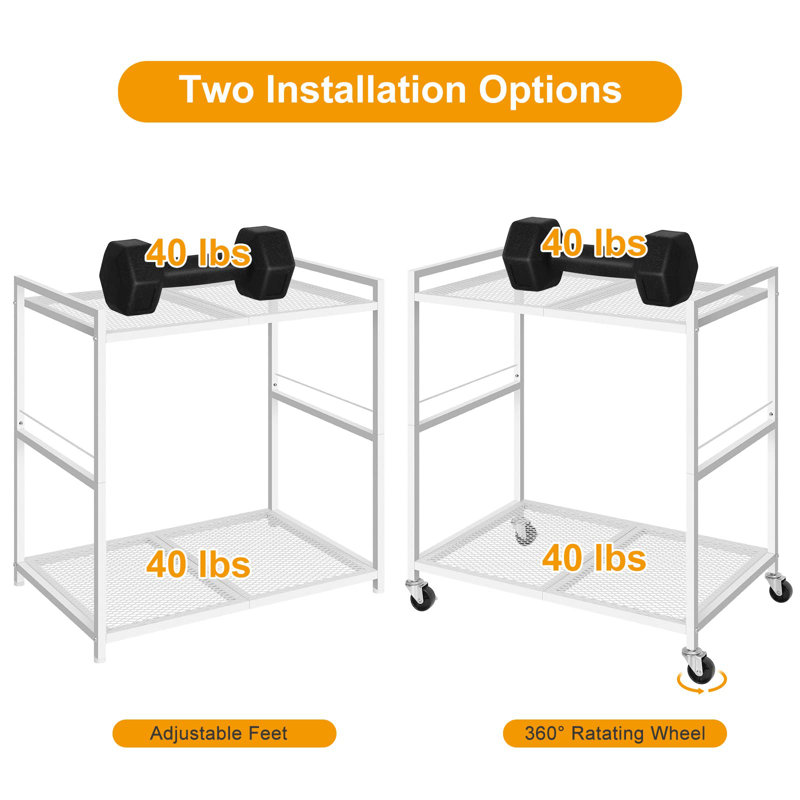 White Metal 2-Tier Mobile Printer and PC Tower Stand