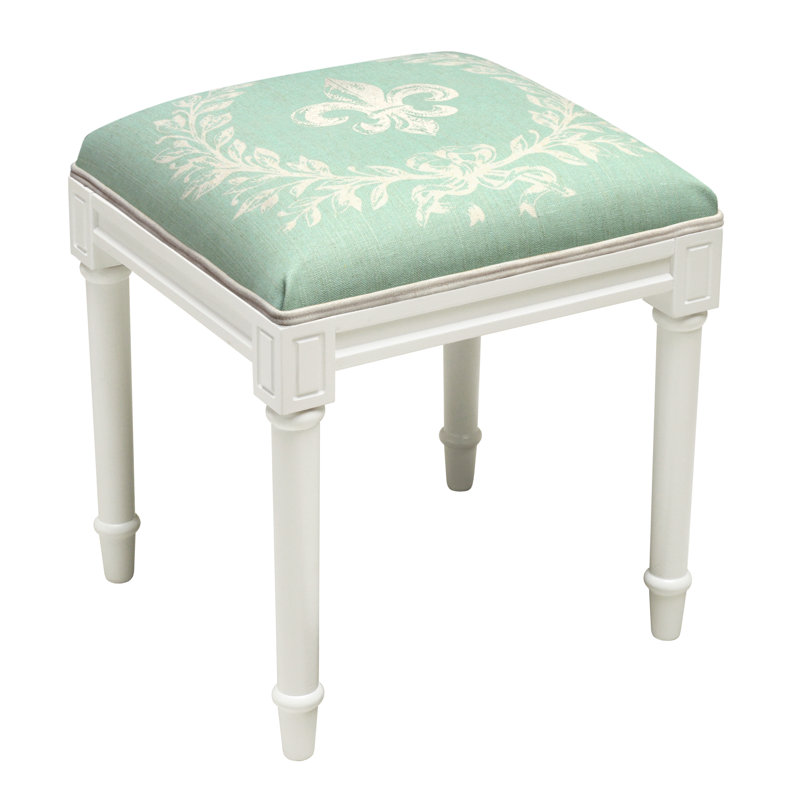 Solid Wood Accent Stool, White/Aqua