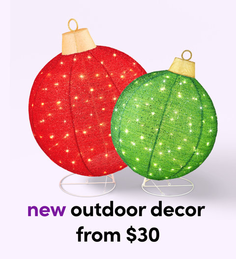 Red and green light-up outdoor ornaments — new outdoor decor from $30