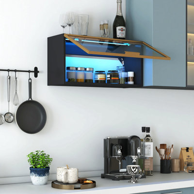 Armoire de rangement murale à grande capacité pour support à épices, garde-manger suspendu noir avec porte rabattable, pour la cuisine, la salle à manger toutes les occasions