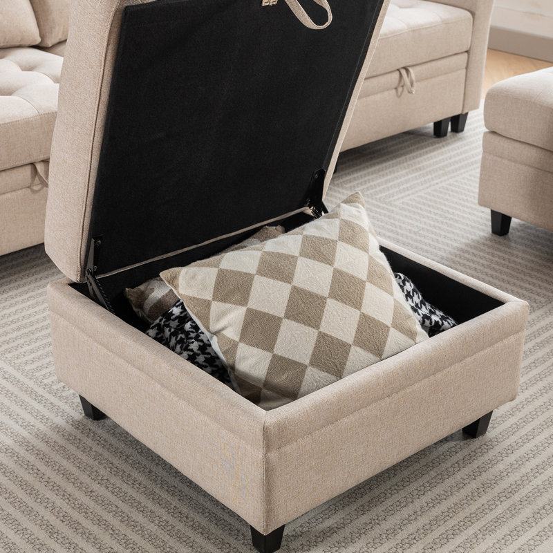 Canapé modulaire modulaire en lin avec repose-pieds, Beige