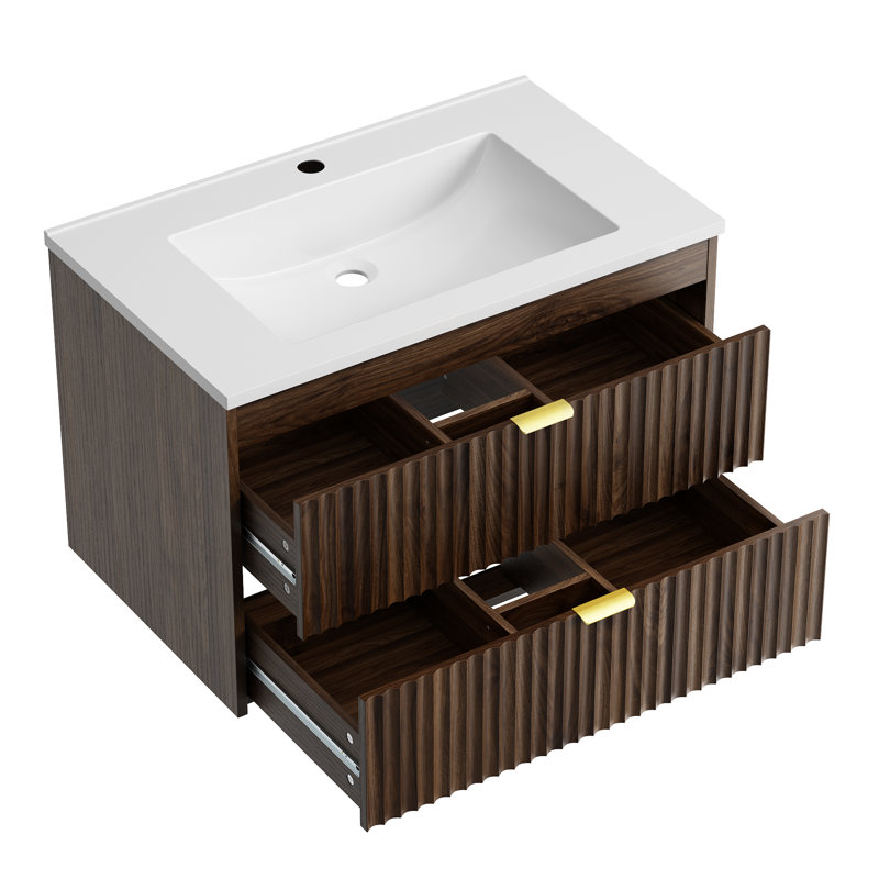 Ensemble de meuble-lavabo autoportant 30 po avec plateau SMC beige, Walnut, 30"