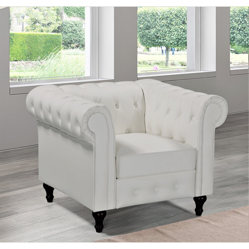 Fauteuil Chesterfield l 39,76 po Shahan, Similicuir blanc crème