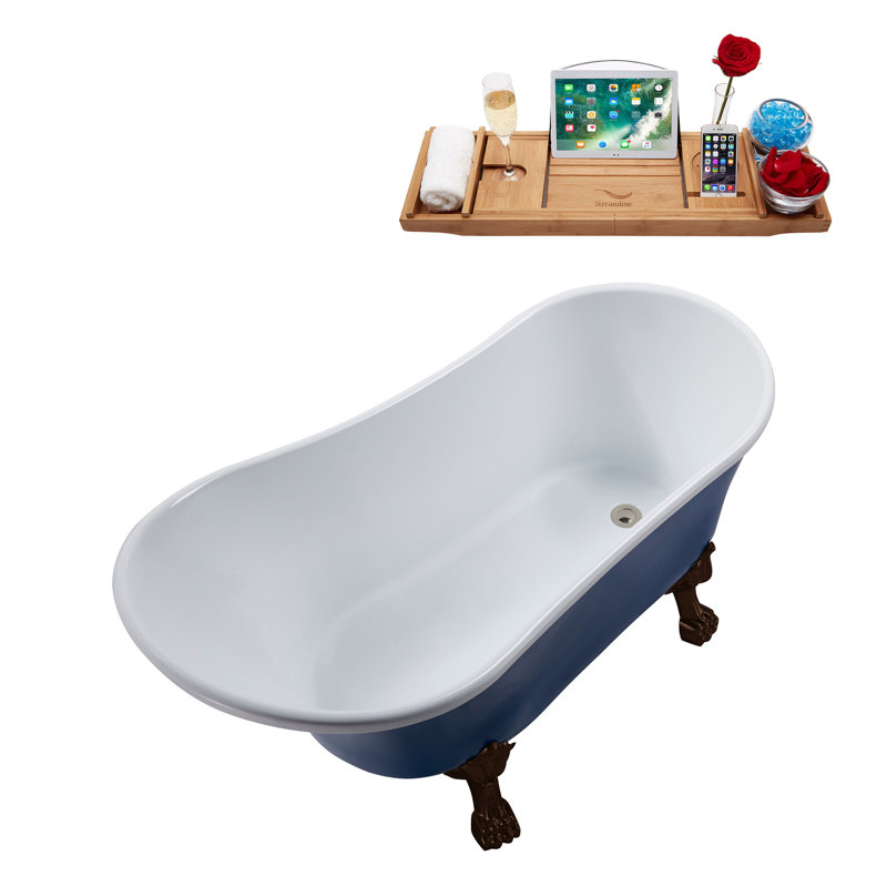 55.1'' x 26.8'' Soaking Acrylic Bathtub, Matte Oil Rubbed Bronze, Brushed Nickel