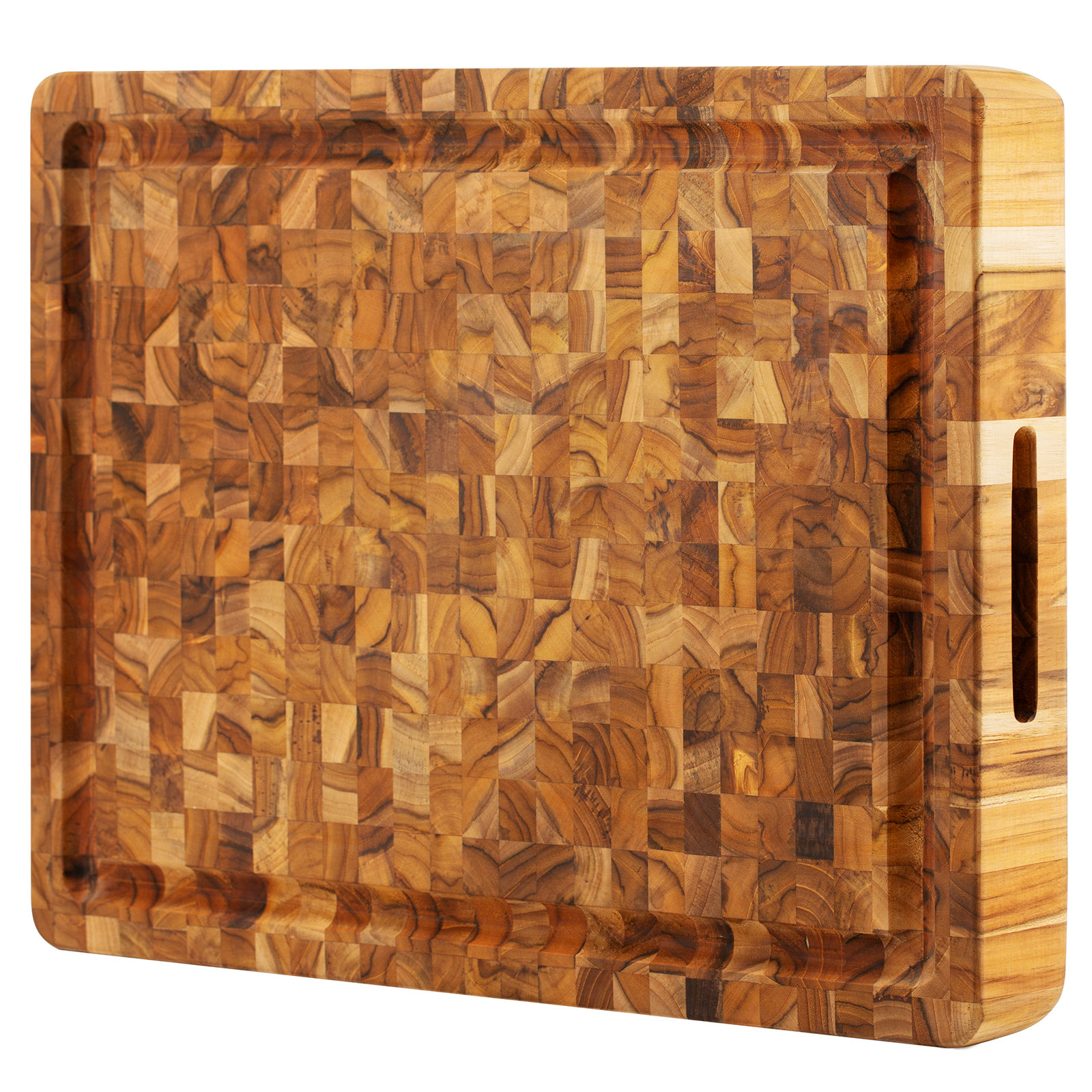 Farberware Thick End Grain Acacia Cutting Board with Juice Groove and Finger Grips, 12x12 inch, Bamboo