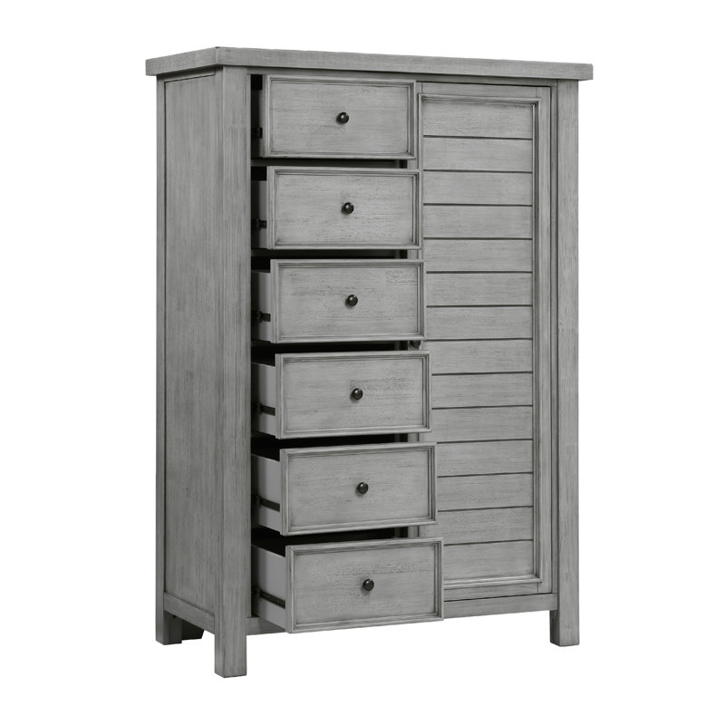 Commode Daisy, placage de manguier gris, 8 tiroirs, boutons en métal bronze