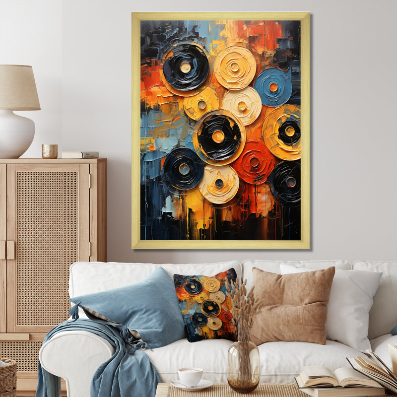 Coloré disque vinyle symphonie III sur toile, Cadre doré à une seule photo, H 32 po x l 16 po x P 1 po
