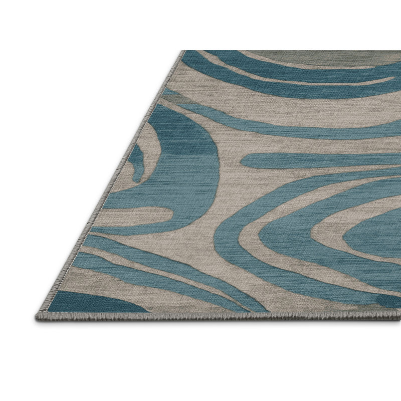 Machine Washable Abstract Gray Area Rug, Rectangle 6' x 9'