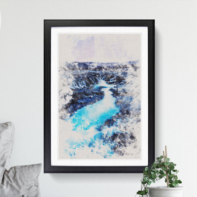 Winter Waterfall in Iceland Watercolour - Framed Print