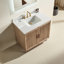 Meuble-lavabo sur pied de 91 cm (36 po) avec lavabo simple, structure en bois massif, comptoir blanc composite, armoire assemblée en usine, dosseret de comptoir, vasque carrée et quincaillerie à fermeture amortie.