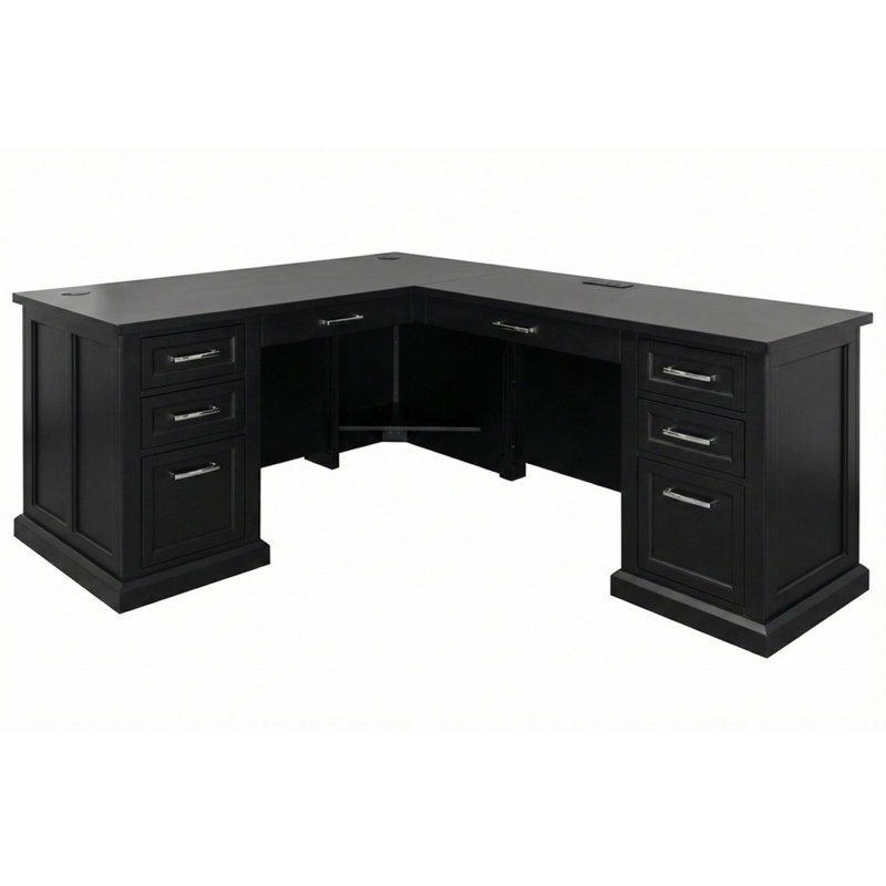 Abby Modern Wood L-Desk and Return - Black