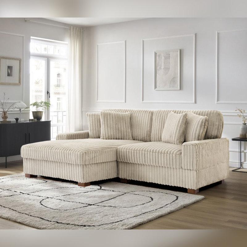 2 Seater Sectional, White Polyester/Foam Padding