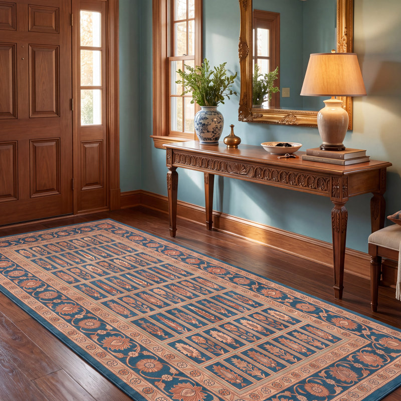Tapis Waverly traditionnel audacieux de style persan, bleu sarcelle, or et crème, lavable en machine, antidérapant, à poils courts, pour l'intérieur et l'extérieur, adapté aux animaux domestiques, idéal pour le salon, la chambre, la salle à manger, l'entrée, le couloir ou le bureau.