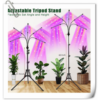 5-Head Adjustable LED Plant Lights, Full Spectrum Lamp With Timer For Indoor Plants, Warm White Grow Light For Various Plants