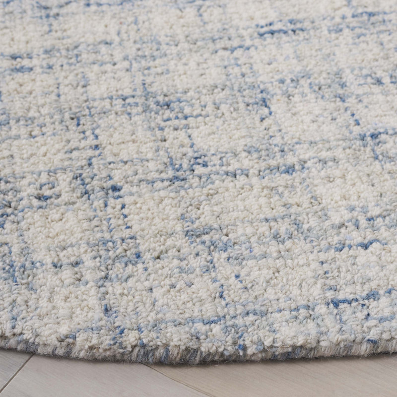 Tapis bleu / ivoire en laine et coton touffeté à la main Antine, Rond 6 pi