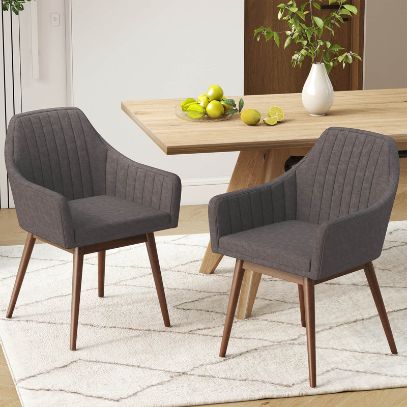 Ensemble de 2 chaises d'appoint rembourrées avec dossier confortable rembourré gris, Gris clair, Bois brun