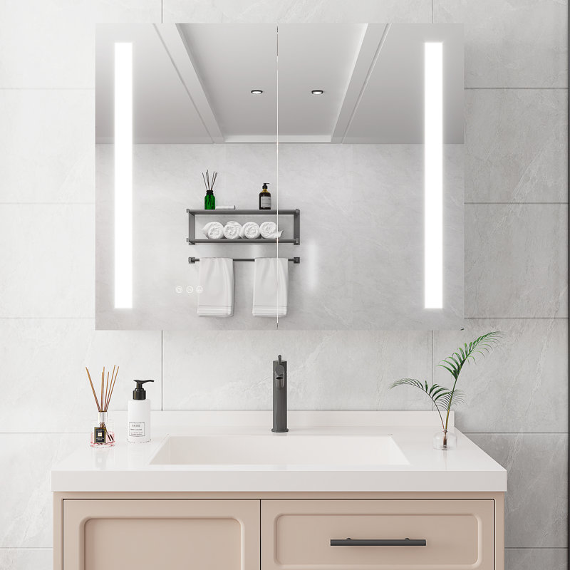 Armoire de salle de bain à double porte 36 po x 30 po avec miroir à brouillard à DEL - à intensité variable, à rangement tactile pour le rangement des médicaments 36, encastré / à fixation en surface