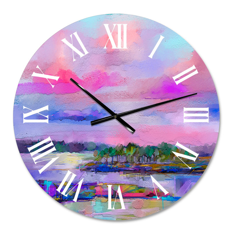 Purple Sky Abstract Landscape III - Modern wall clock, Small