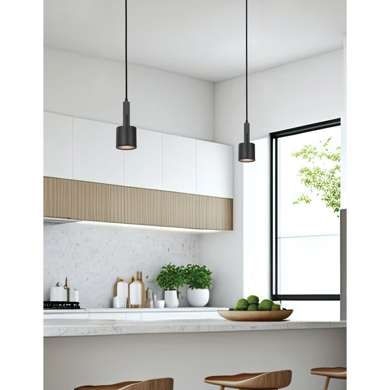 Luminaire suspendu 1 lumière Rhoswen, Noir mat