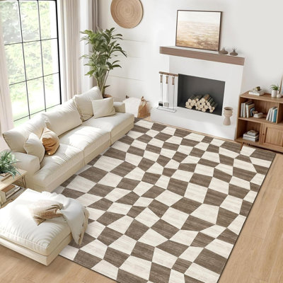 Tapis 10 x 13 lavable brun traditionnel rétro tapis d'intérieur pliable mince rétro floral antidérapant pour le salon salle à manger bureau (brun)