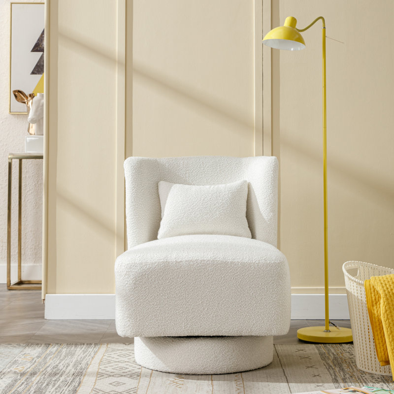 Daresha Upholstered Swivel Barrel Chair, Ivory Polyester