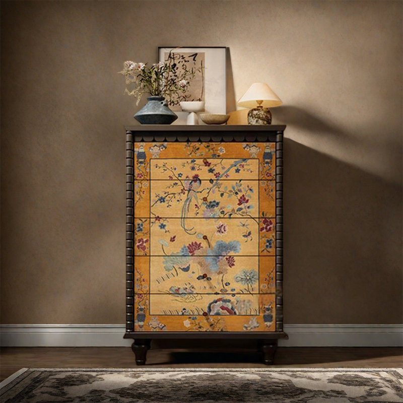Armoire de rangement à cinq tiroirs en pin, Noir
