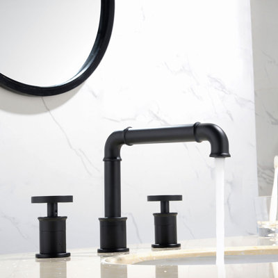 6.5"H Solid Brass Industrial Style Widespread 2-Handle Bathroom Faucet